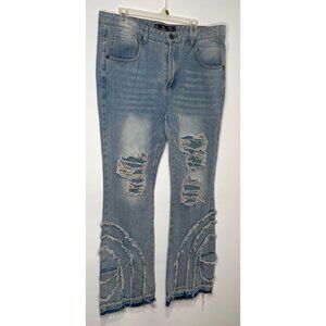 Rebel Vengeance Jeans Mens 38 x 35 Wide Leg Skate Outlaw Fray Punk Rock Y2K J N
